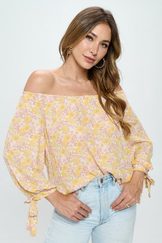 Floral Off-Shoulder Long Sleeve Blouse (Available in USA only)