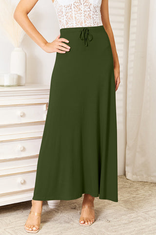 Soft Rayon Drawstring Waist Maxi Skirt Rayon (Available in USA only)