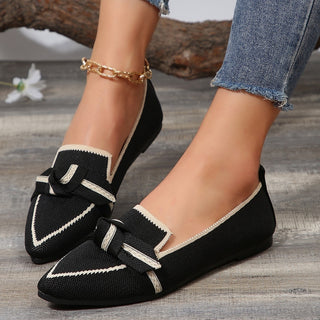 Bow Contrast Trim Point Toe Loafers (Available in USA only)