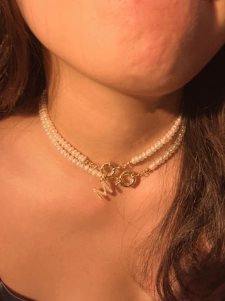 Letter Freshwater Pearl Choker Necklace