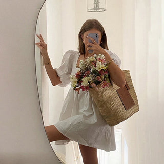 Fashion Summer Women White Dress Casual Backless Mini Dresses Hollow Out Floral Embroidery Cotton Party Dress New Robe 18504