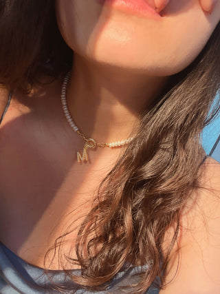 Letter Freshwater Pearl Choker Necklace