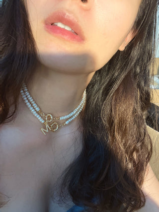 Letter Freshwater Pearl Choker Necklace