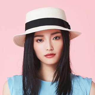 Flat-brim Bowknot Straw Beach Hat