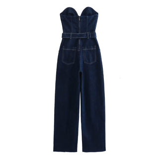 Vintage Denim Button Tube Jumpsuits