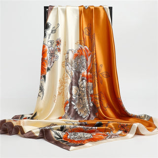 Printed Silk Satin Neckerchief Shawl Scarf