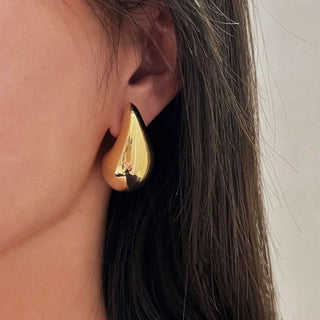 Stainless Steel Gold Plated Big Chunky Waterdrop Earrings