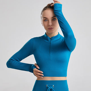 Long Sleeve Seamless Crop Top Fitness Shirt