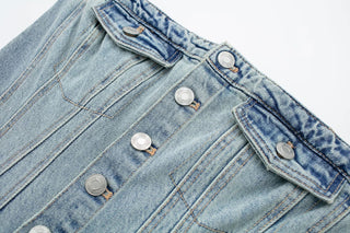 Vintage Denim Button Tube Jumpsuits