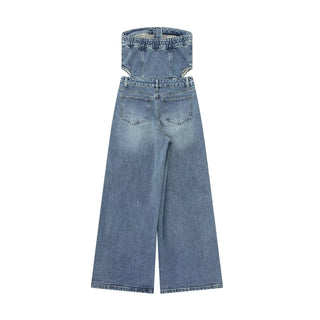 Vintage Denim Button Tube Jumpsuits