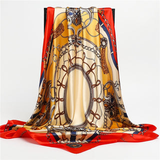 Printed Silk Satin Neckerchief Shawl Scarf