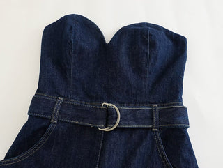 Vintage Denim Button Tube Jumpsuits