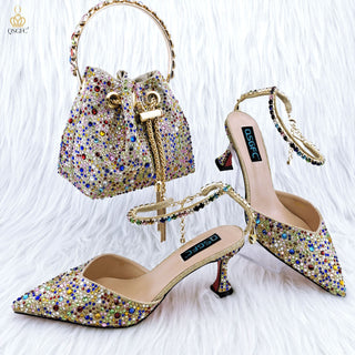 Women's Rhinestone Shoes And Bag Set