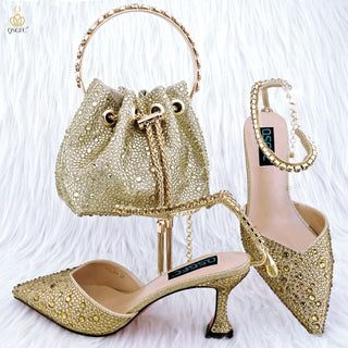 Women's Rhinestone Shoes And Bag Set