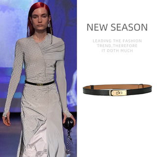 Leather Gold Knot Buckle Waist Belt