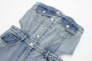 Vintage Denim Button Tube Jumpsuits