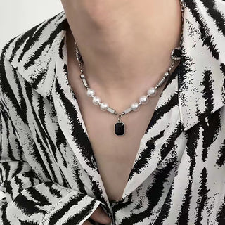 Pearl Rhinestones Necklace For Men