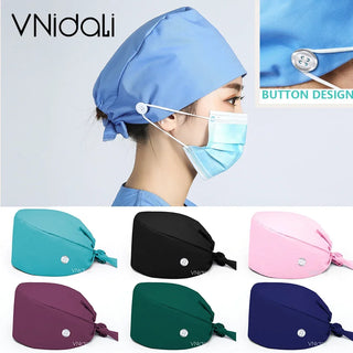 Plain Scrub Surgical Cap with button