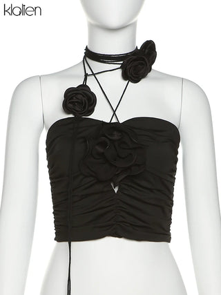 Y2K Halter Camisole Rose Crop Top