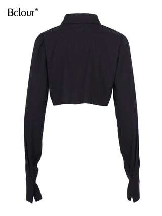 Asymmetric Crop Tops Flare long Sleeve