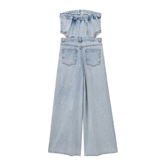 Vintage Denim Button Tube Jumpsuits