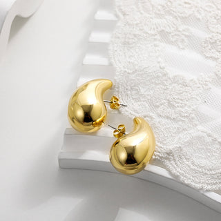 Stainless Steel Gold Plated Big Chunky Waterdrop Earrings