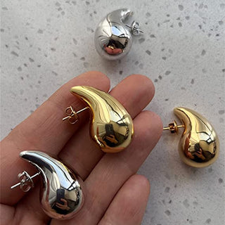 Stainless Steel Gold Plated Big Chunky Waterdrop Earrings