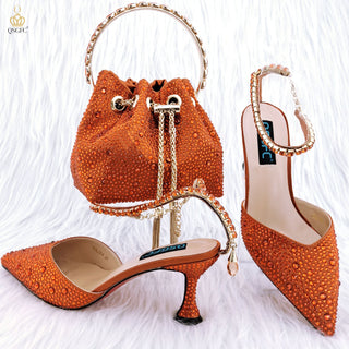 Women's Rhinestone Shoes And Bag Set