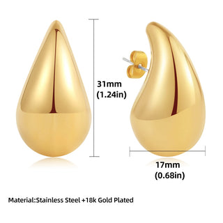 Stainless Steel Gold Plated Big Chunky Waterdrop Earrings