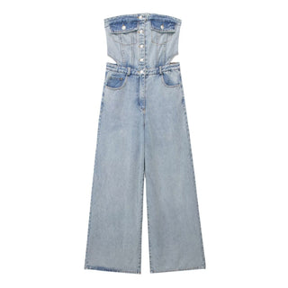 Vintage Denim Button Tube Jumpsuits