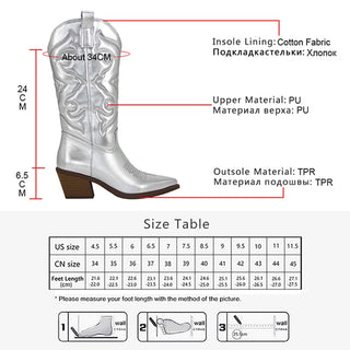 Embroidered Mid Calf Western Cowgirl Boots