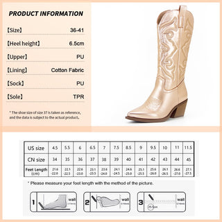 Embroidered Mid Calf Western Cowgirl Boots