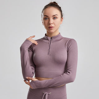 Long Sleeve Seamless Crop Top Fitness Shirt