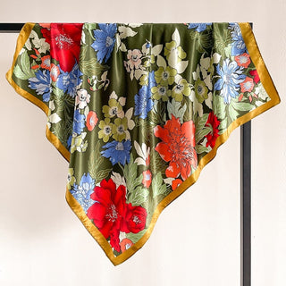 Printed Silk Satin Neckerchief Shawl Scarf