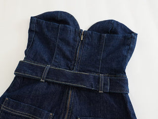 Vintage Denim Button Tube Jumpsuits