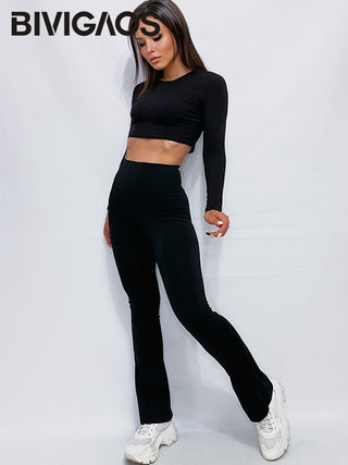 High Waist Slim Flared Pants