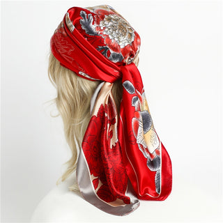 Printed Silk Satin Neckerchief Shawl Scarf