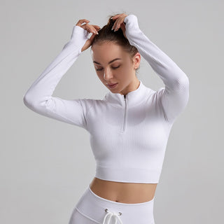 Long Sleeve Seamless Crop Top Fitness Shirt