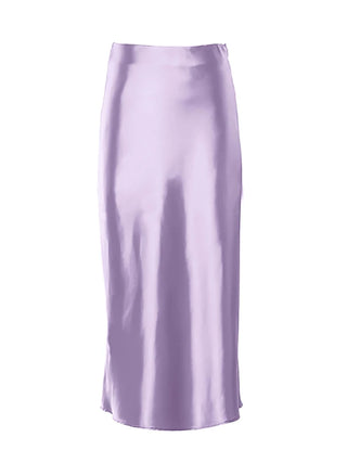 AYLA Solid Color Satin Silk Midi Skirt