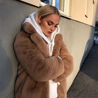 Long Oversized Belted Fur Coat