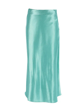 AYLA Solid Color Satin Silk Midi Skirt