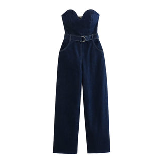 Vintage Denim Button Tube Jumpsuits