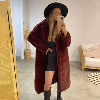 Long Oversized Belted Fur Coat