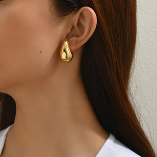 Stainless Steel Gold Plated Big Chunky Waterdrop Earrings