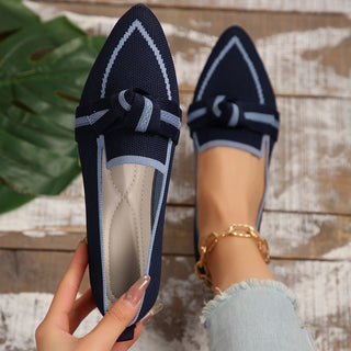 Bow Contrast Trim Point Toe Loafers (Available in USA only)