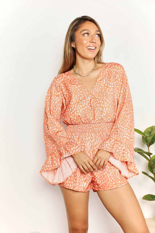 Printed Flare Sleeve Surplice Romper (Available in USA only)