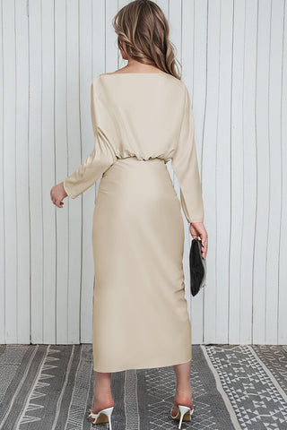 Boat Neck Long Sleeve Twisted Midi Dress (Available in USA ONLY)