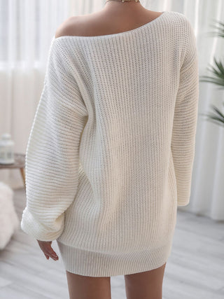 Rib-Knit Boat Neck Sweater Dress (Available in USA ONLY)