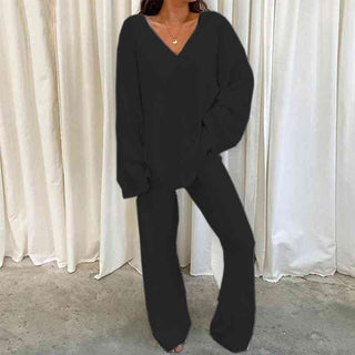 V-Neck Long Sleeve Top and Long Pants Set (Available in USA only)