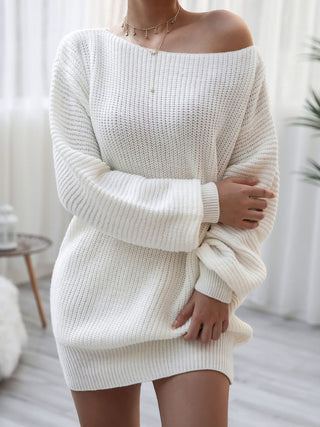 Rib-Knit Boat Neck Sweater Dress (Available in USA ONLY)